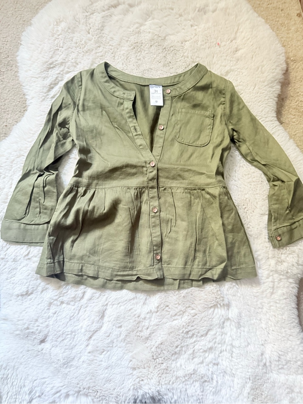 Carter's Olive Green Button-Front Peplum Top